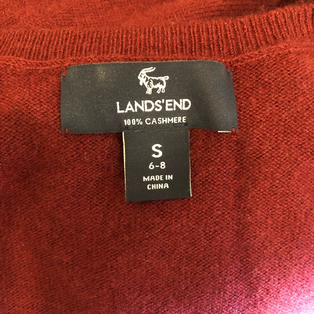 Maroon cashmere cardigan lands end long sleeve